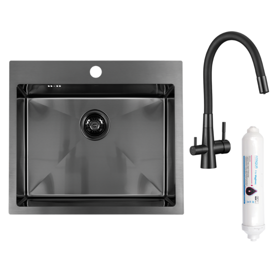 Laveo virtuves izlietne Malawi 50x58x20cm ar maisītaju un filtru,grafīta